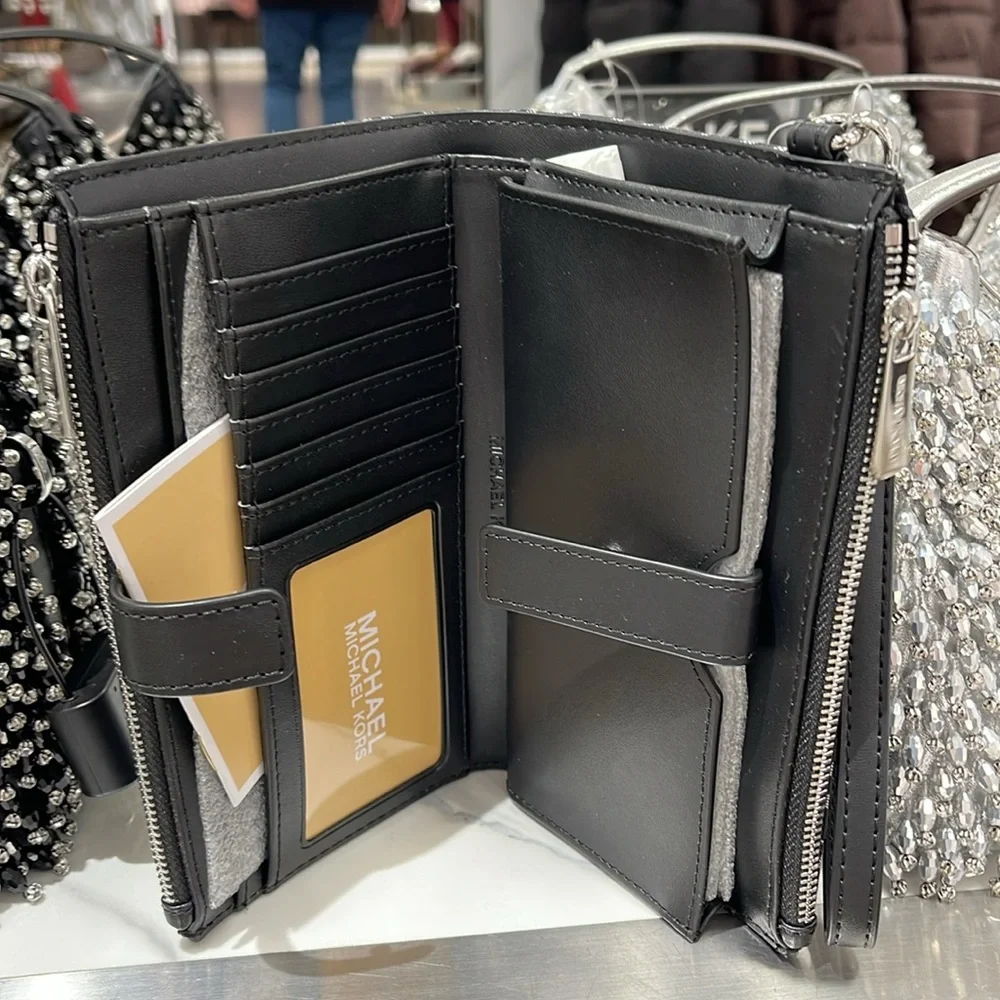 Michael Kors Jet Set Travel Large Double-Zip Wristlet-Wallet-PhoneHolder Black